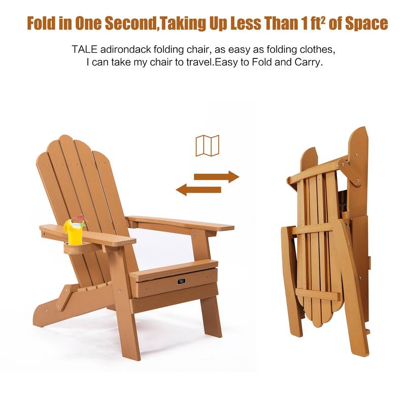 Anmytek Oversized Folding Adirondack Chair with Pullout Ottoman and Cup Holder Weather-Resistant Poly Lumber