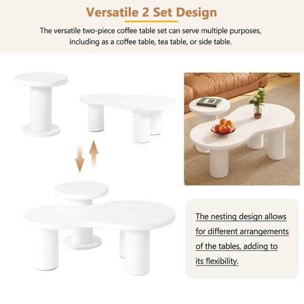 Nesting Coffee Table Set of 2, Cream Style Cloud Coffee Table with
