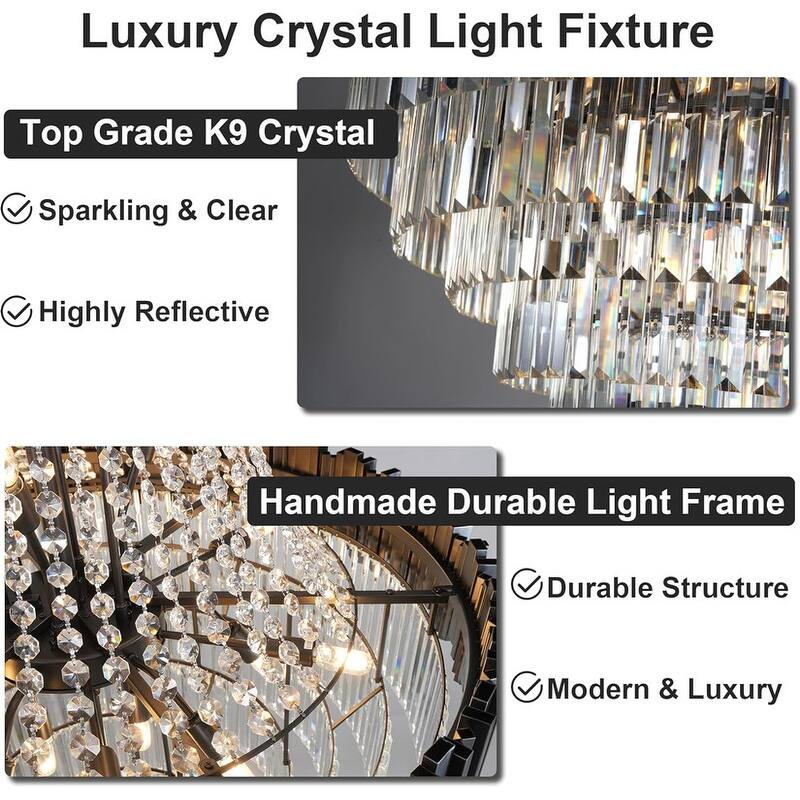 KAYLA Large Crystal Chandelier - 35.4"Modern 6-Tier 17-Light Chrome Ceiling Light, Luxury K9 Crystal