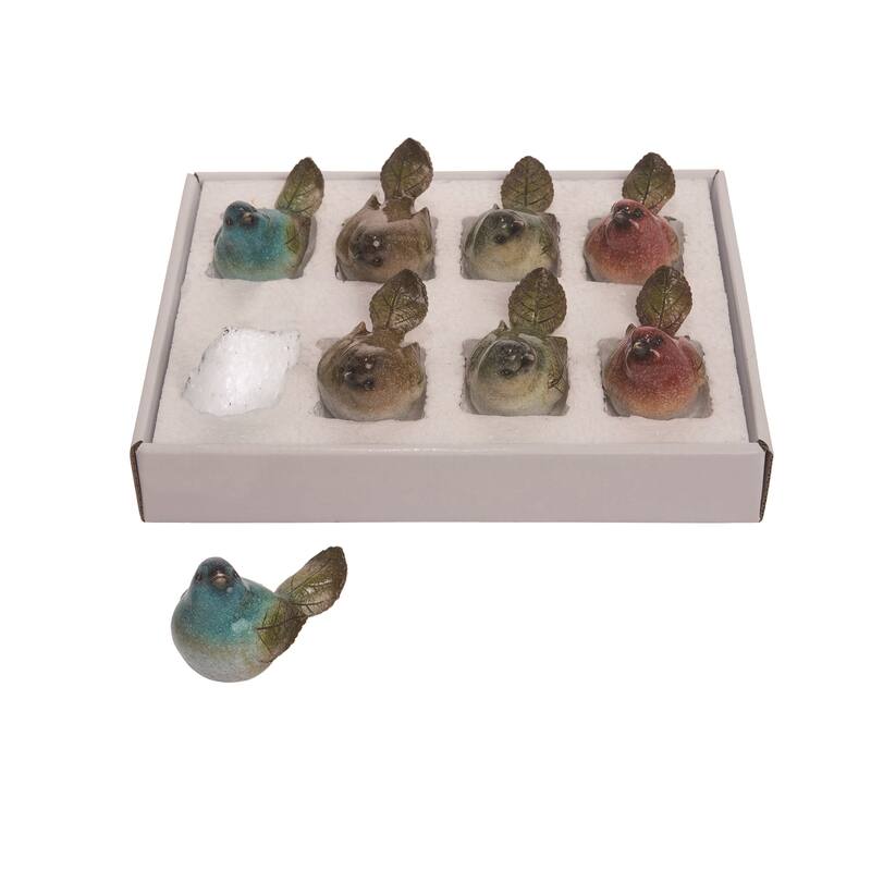Transpac Resin 3 in. Multicolor Spring Bird with Leaves Set of 8