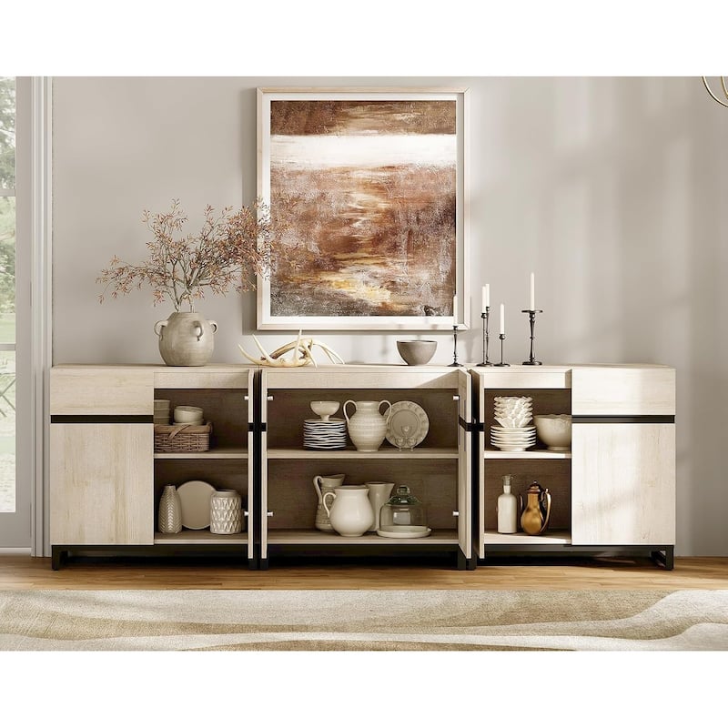 WAMPAT Storage Cabinet, Modern Sideboard with Adjustable Shelf and Metal Base