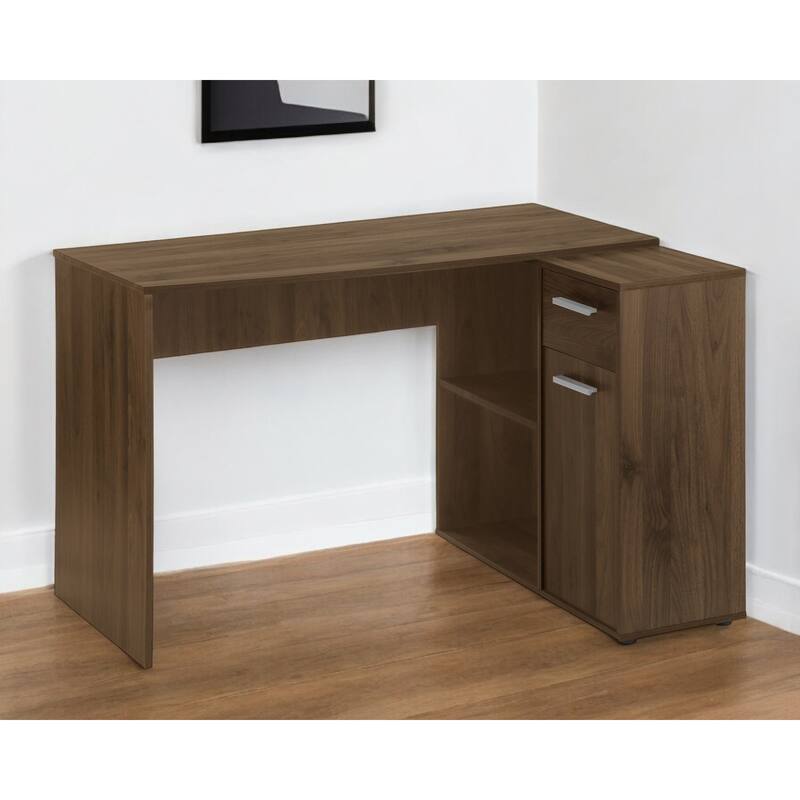 HomeRoots 46" Brown and Black Wood L Shape Computer Desk With Two Drawers - Brown