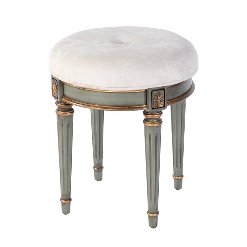 Bernadette 18.5 in. Seat Height Round Upholstered and Wood Traditional Vanity Stool