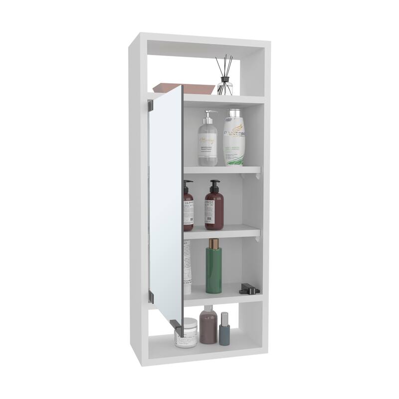 Uros Wall-Mounted Mirror Medicine Cabinet With One Door And Interior Storage Shelves, White