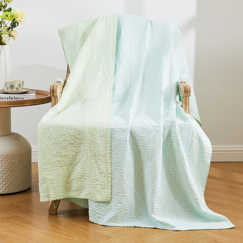 Melange Hand Craft Kantha Collection Soild Reversible Coverlet and Sham