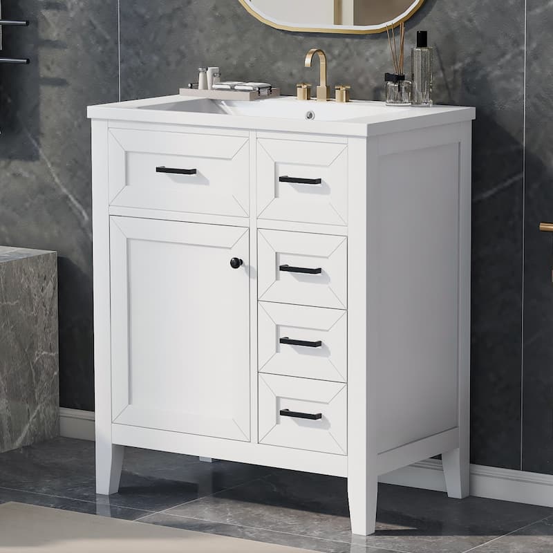 GDFStudio - Camden 30-Inch Freestanding Bathroom Vanity with Ceramic Sink, Multi-functional Cabinet and Drawers, Painted Finish