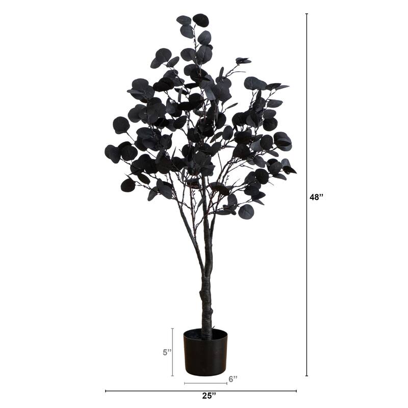 Pre-Lit Halloween Artificial Eucalyptus Potted Tree - 4' - Orange and Purple LED Lights