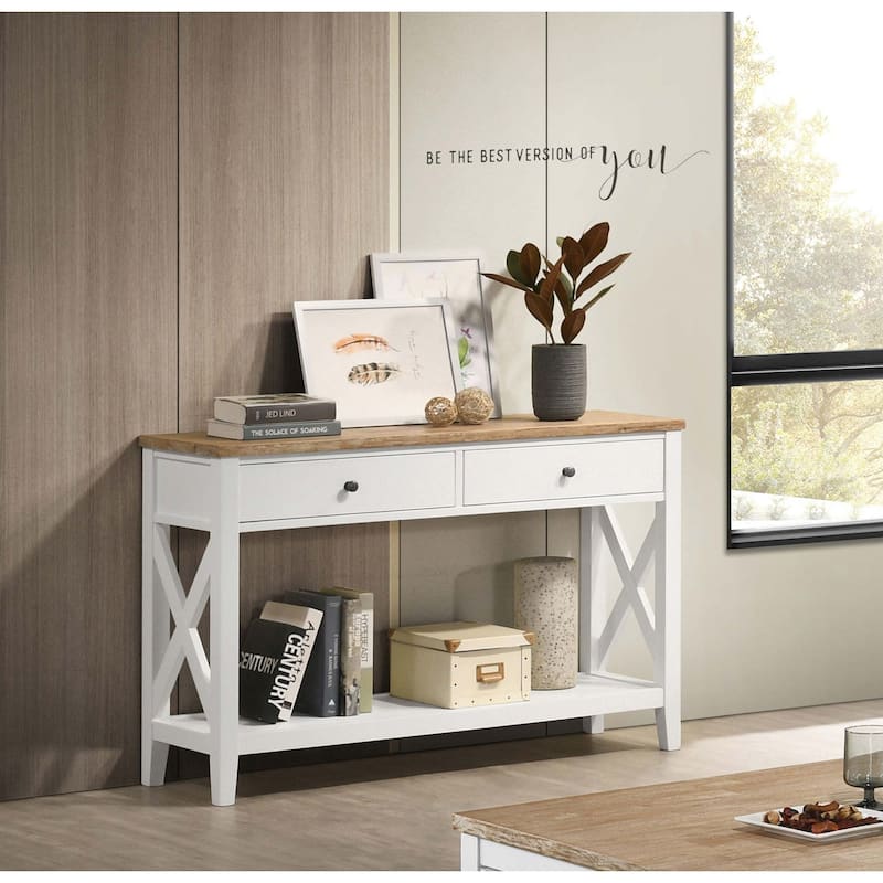 Hollis 2-drawer Wood Entryway Console Table Brown and White