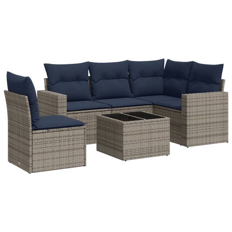 vidaXL Patio Sofa Set with Cushions Outdoor Conversation Furniture Poly Rattan - 25.8" x 24.4" x 27.2"