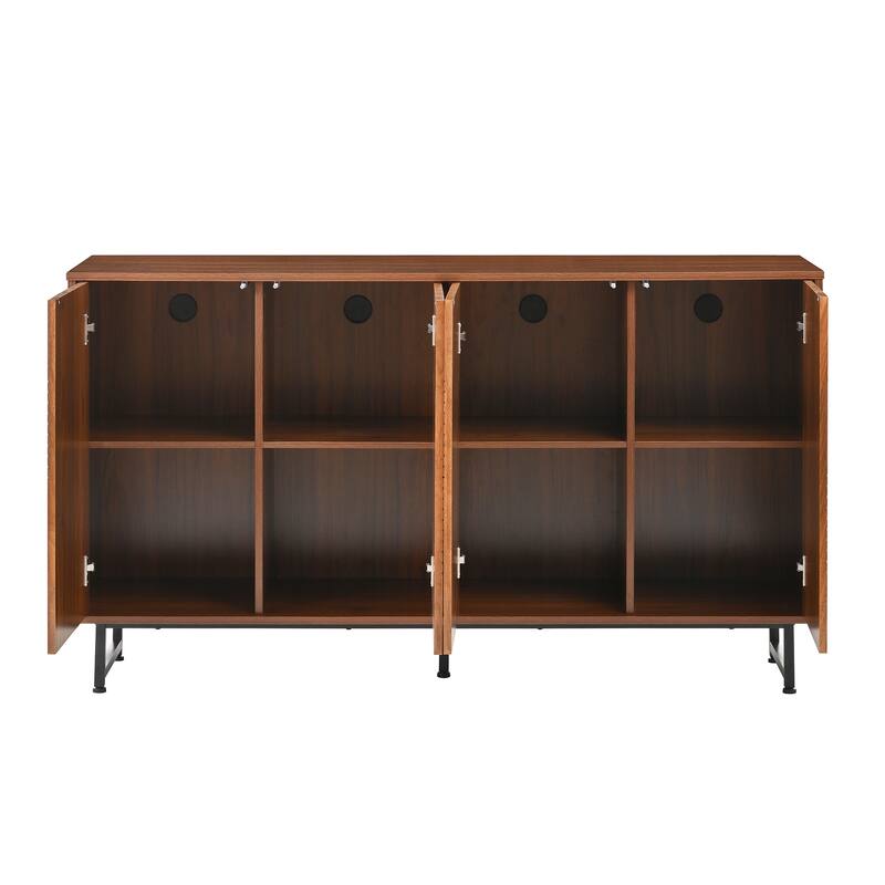 59.06" Modern Art Solid Wood Storage Cabinet with Iron Legs