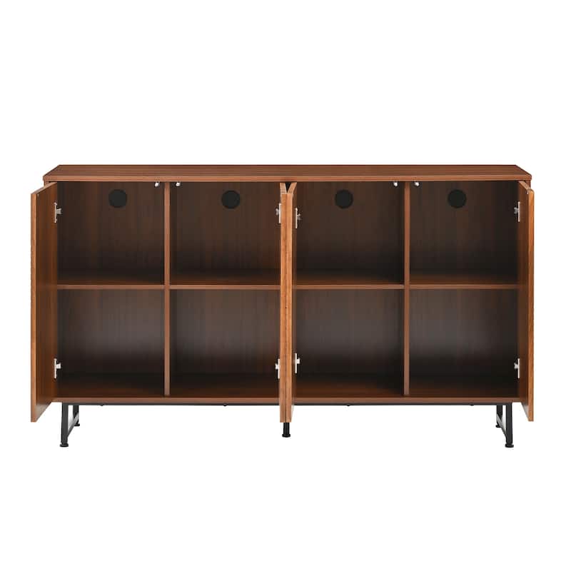 GDFStudio - Isolde MDF Geometric-Carved Mid-Century Buffet with Metal Legs