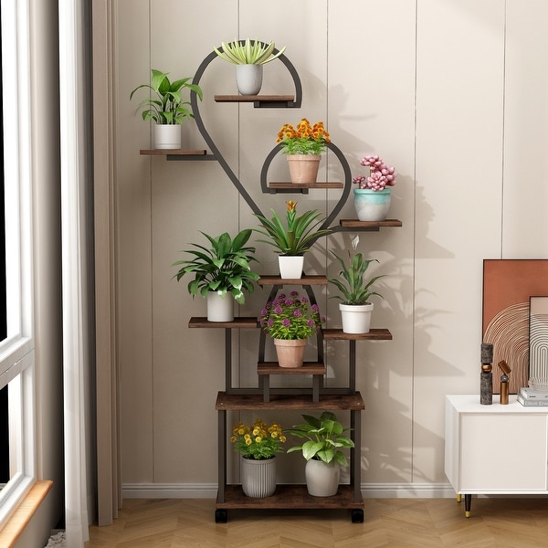 Romantic Heart-Shaped Plant Stand with LED Grow Lights - Tiered