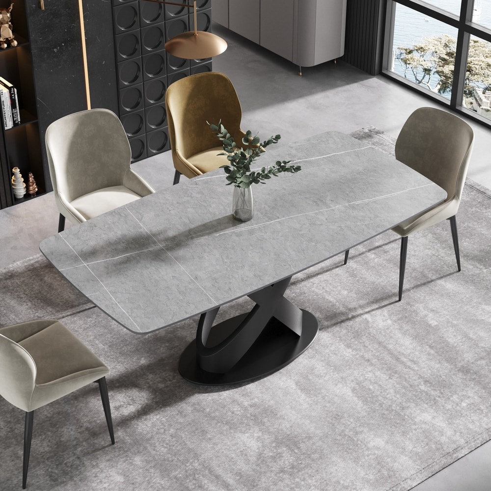 71" Rectangular Dining Table,Sintered Stone Tabletop Carbon Steel Legs