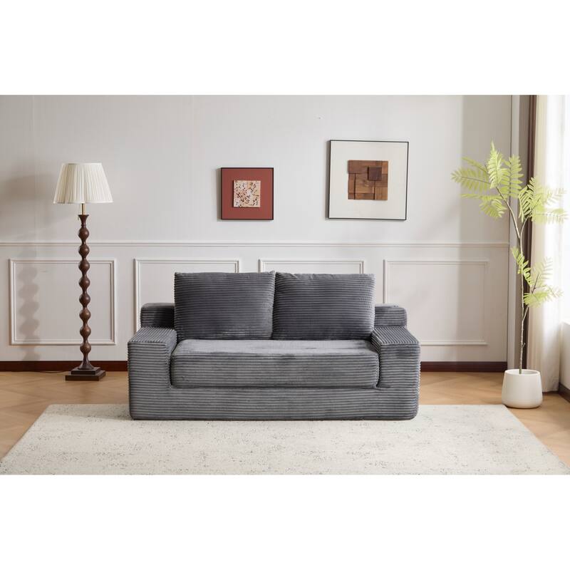 Loveseat Sofa Bed with Reversible Cushions - Deep Seat Corduroy Couch, No Assembly Required for Bedroom/Living Room
