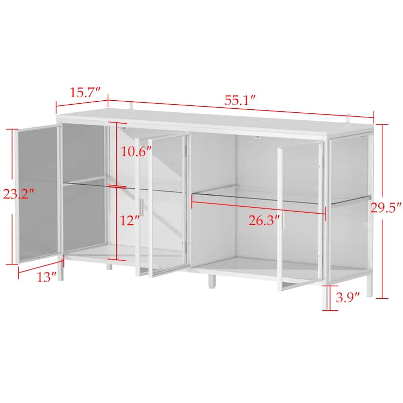 55.1"W Diplay Cabinet Collectible Cabinet Metal Frame with Lighting