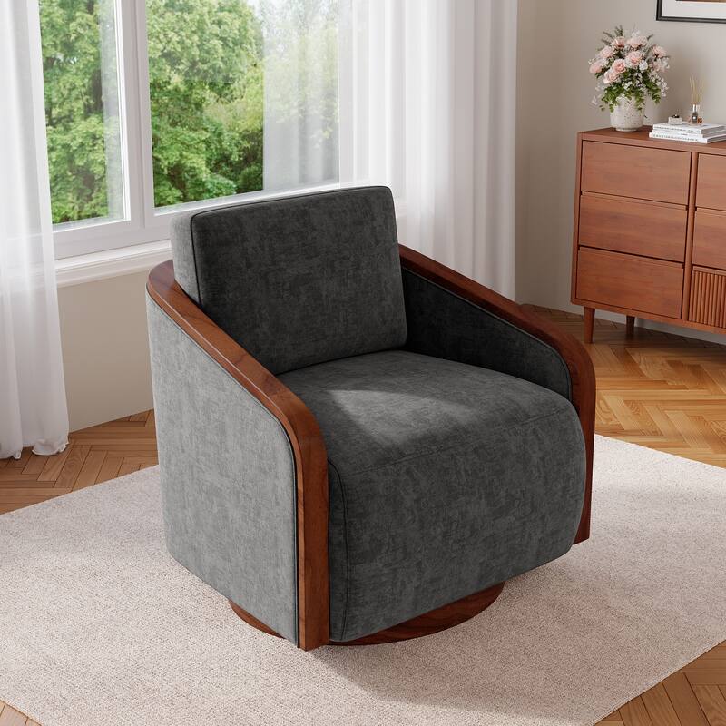 Chenille Modern 360°Swivel Barrel Chair Round Base