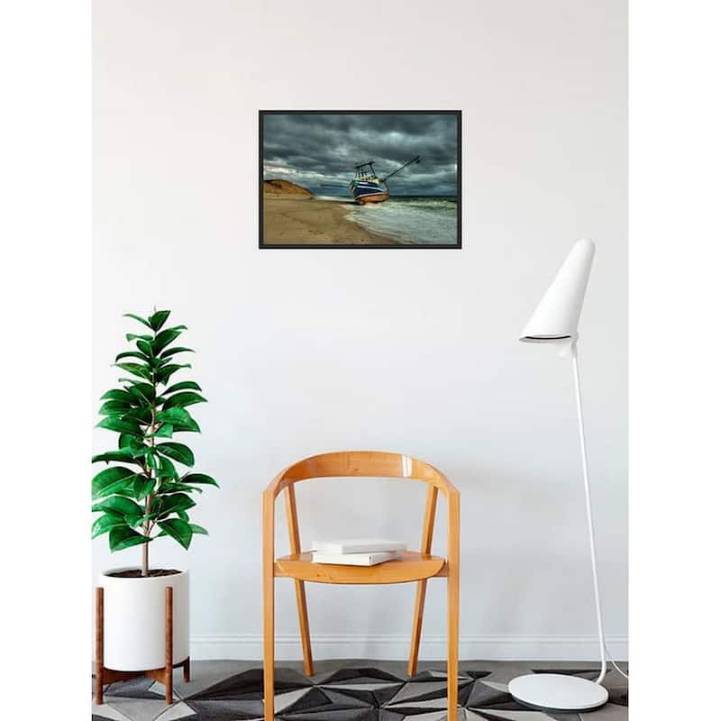 WC183 Grounded Boat After Storm Sunset Cape Cod Photography by Wayne Collamore Framed Poster - 12 x 18 Inch
