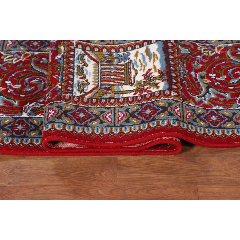 Pictorial Red Floral Kashan Turkish Area Rug Machine-Made Carpet - 9'8" x 12'11"