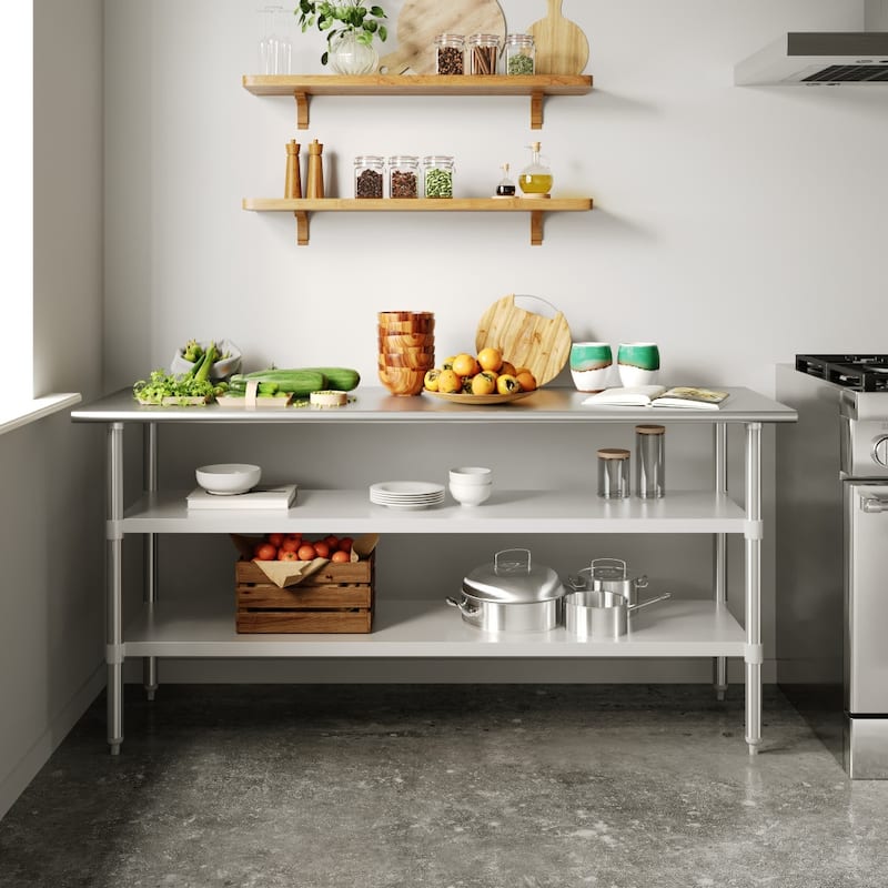 NSF Certified Commercial 18-Gauge Stainless Steel Work and Prep Table