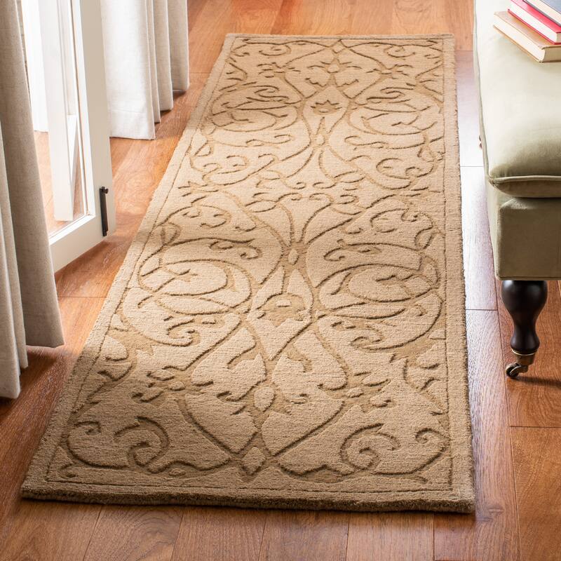 SAFAVIEH Handmade Impressions Anneluise Modern Scrolls Wool Rug - 2'3" x 12' Runner - Light Brown