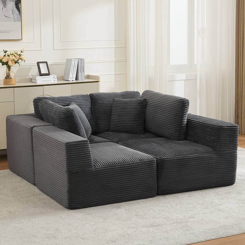 Couch Modular Sectional Sofa with Plush Corduroy No Assembly Required