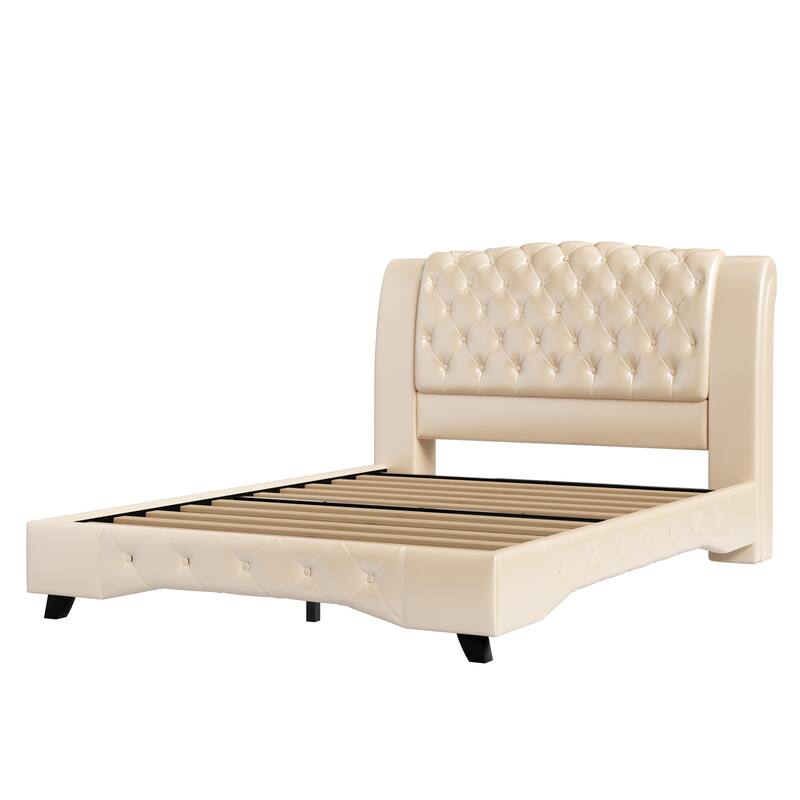 Christopher Knight Home - Modern Upholstered Platform Bed with Wood & Metal Frame with Button-Tufted Headboard