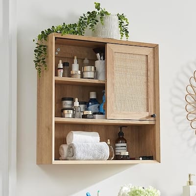 Modern Natural Rattan Wall Cabinet, Bathroom Storage Cabinet