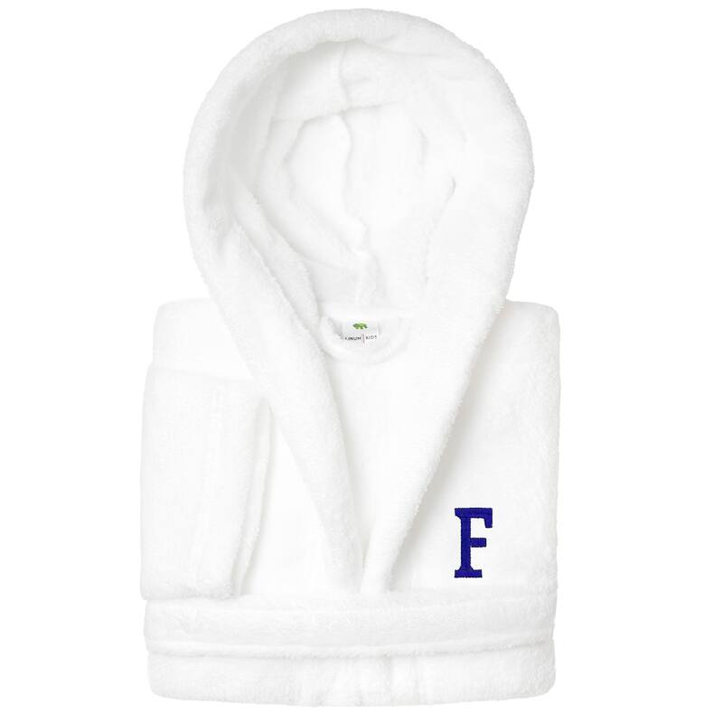 Sweet Kids 100% Polyester SUPER PLUSH Double Brushed Hooded Bathrobe with Navy Bookman Monogram - Medium - F