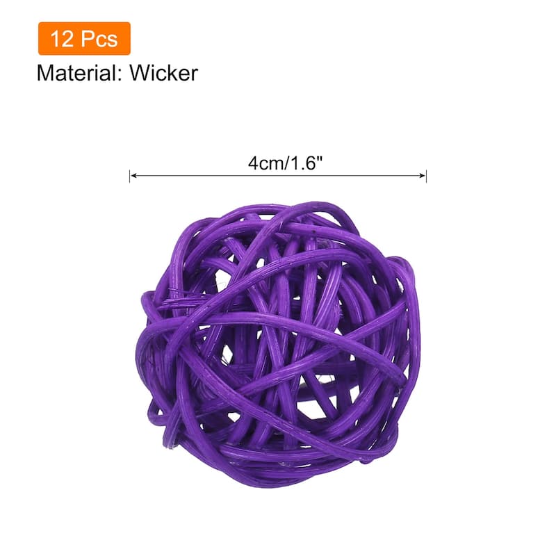 12 Pcs Wicker Rattan Balls 1.6 Inch Rattan Decorative Balls - Deep Purple