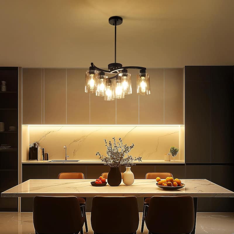 6 Light modern pendant light black farmhouse light metal hanging light