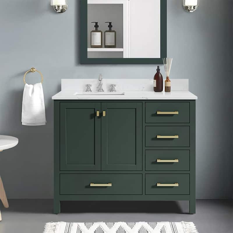 StarrySky 42 inch Undermount Left Sink Bathroom Vanity with Engineered Carrara Marble Top - 42 inch