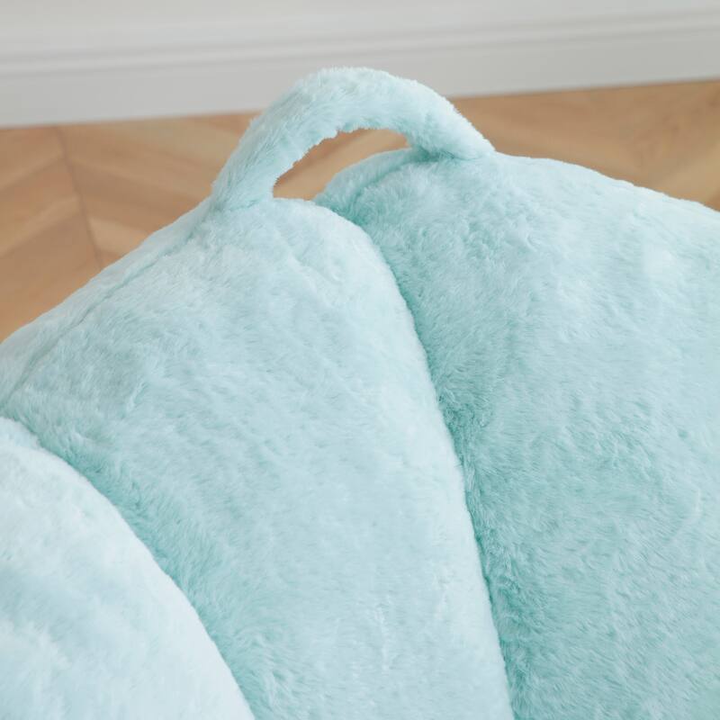 Faux Fur Shell-Shaped Medium Bean Bag Chair with Footstool