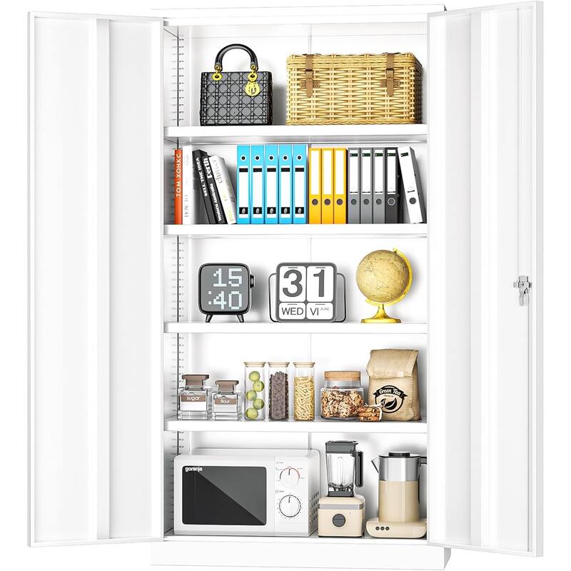 Garage Cabinet Tool Storage Workbenches with Locking Doors and Adjustable Shelves - White