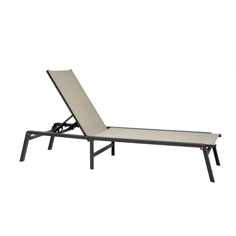 Grey and Black Outdoor Folding Chaise Lounge Chair with Adjustable Backrest and Aluminum Frame - 43.7” x 23.43” x 4.13”