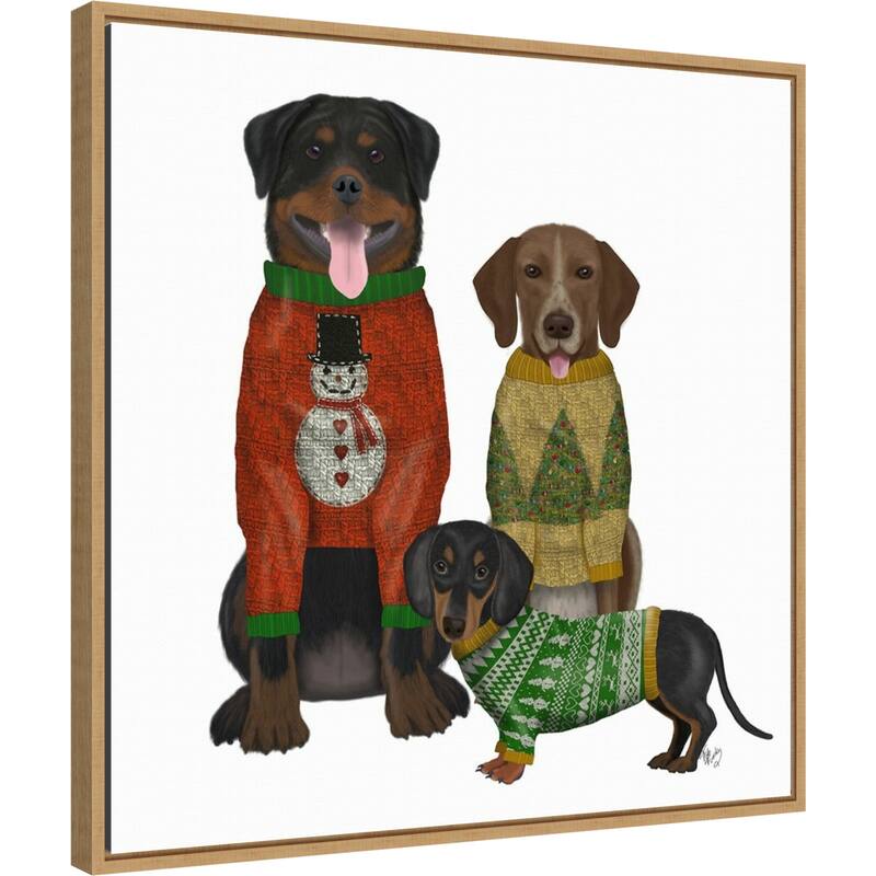 Christmas Dogs Ugly Sweater Competition by Fab Funky Framed Canvas Wall Art