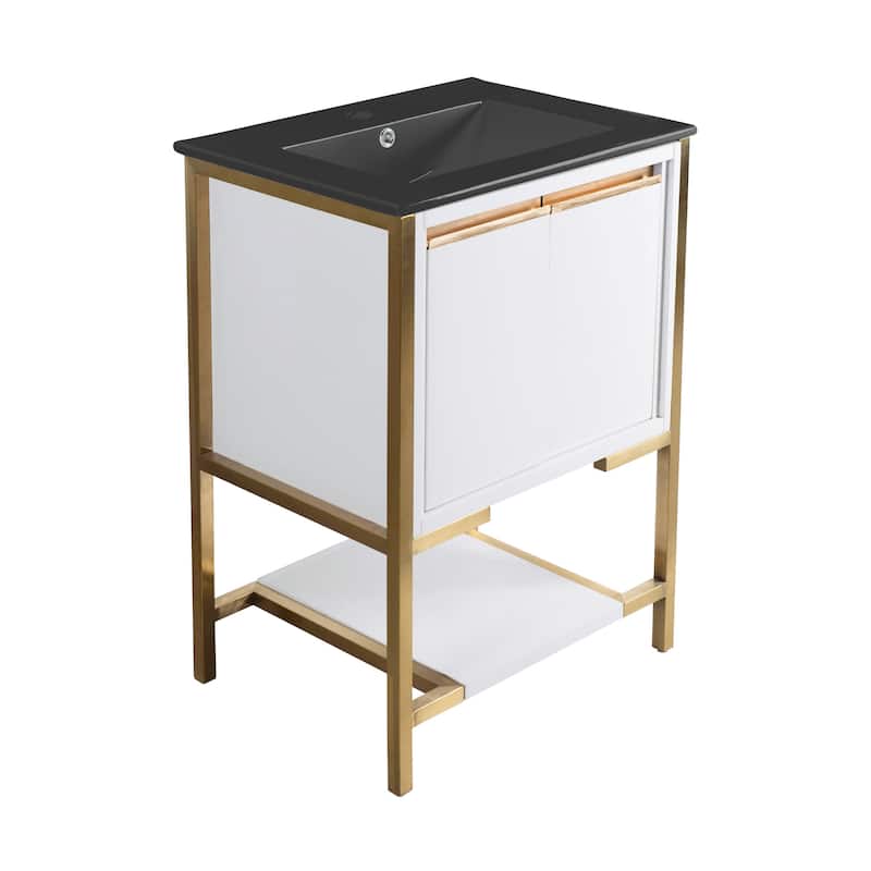 Marseille 24 In. White Bathroom Vanity With Black Ceramic Sink Top