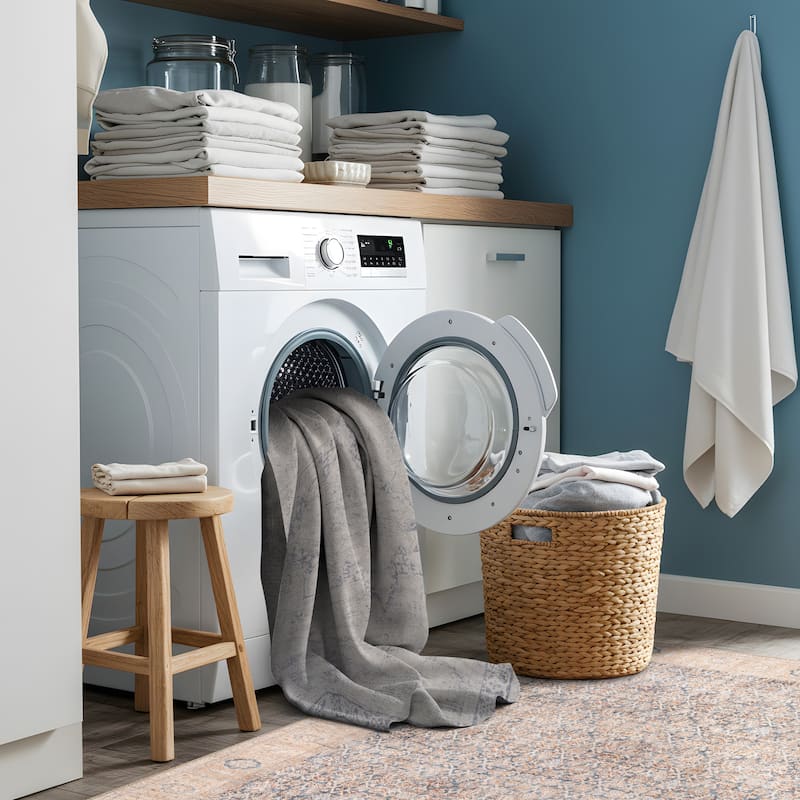 Beige Classic Washable Rug - Flat Pile, Non-Slip, Versatile for Any Room