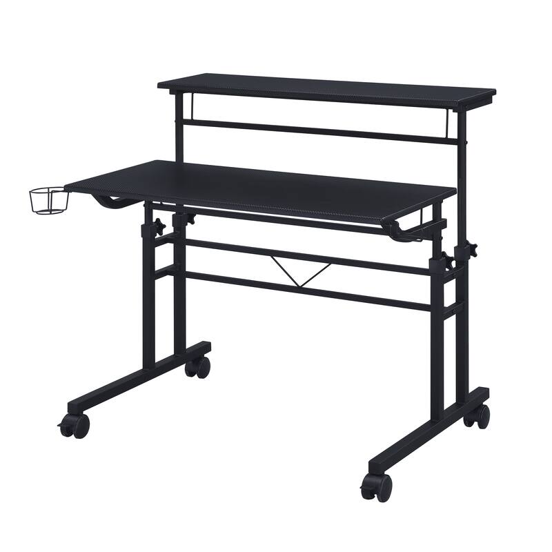 Rolling Writing Desk with Height Adjustable Desktop and Moveable Shelf