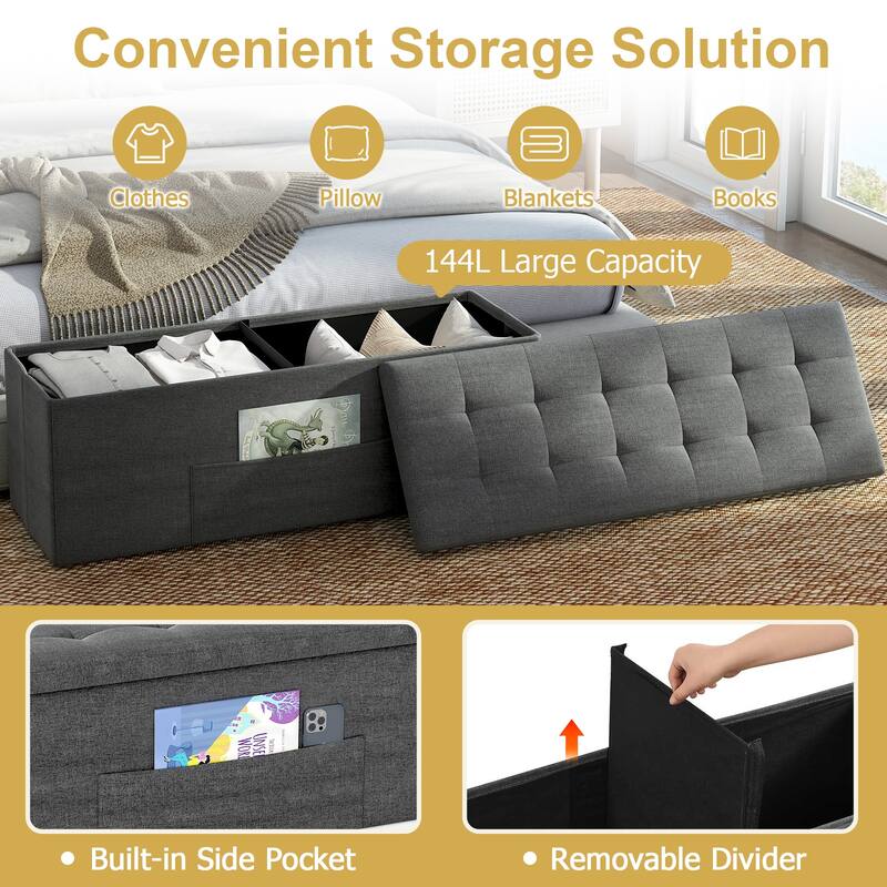 Gymax 43'' Folding Storage Ottoman Bench w/ Removable Divider & Side