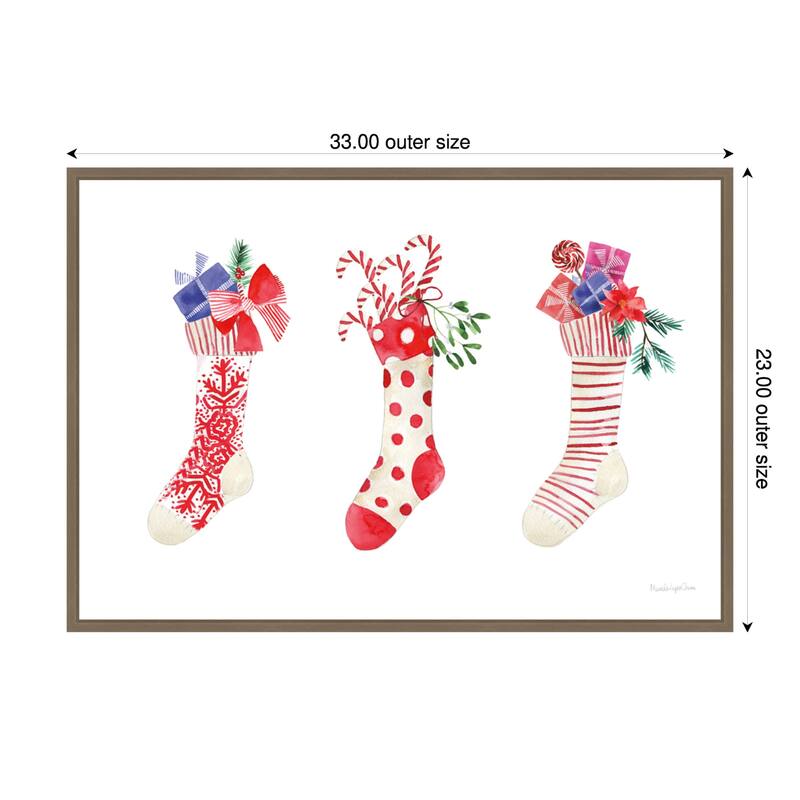 Decked Out Stockings by Mercedes Lopez Charro (33 x 23 in.), Framed Canvas Wall Art Print - Sylvie Dark Gold
