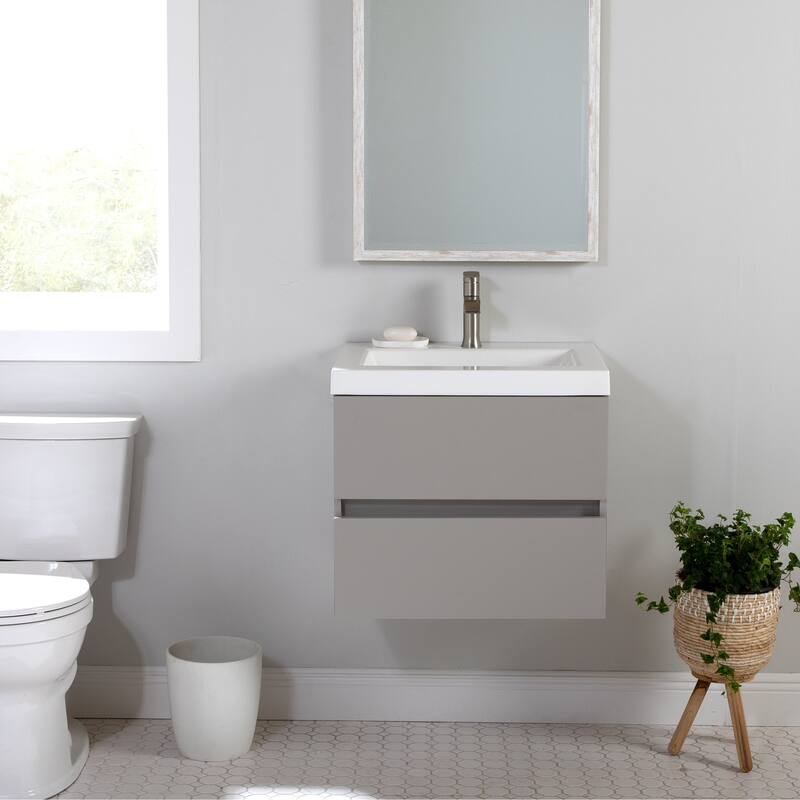Spring Mill Cabinets Innes 30.5" 2-Drawer Floating Bathroom Vanity With White Sink Top - Gray