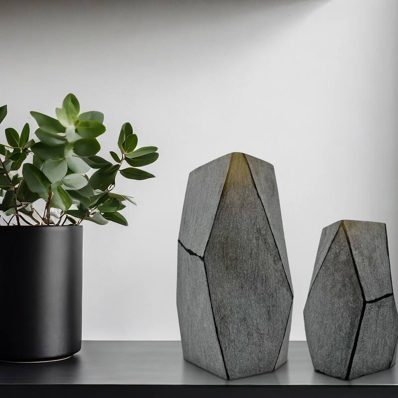 Set of 2 Decorative Handmade Glass Stone Essence Vase in Grey