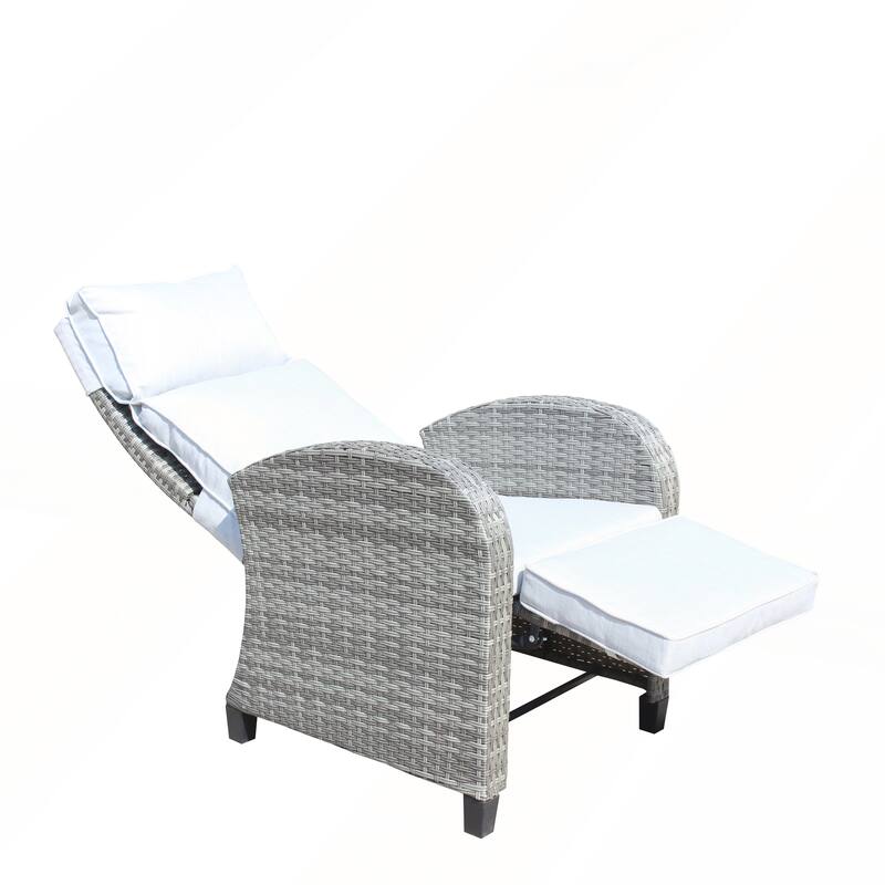 Outdoor Wicker Recliner Chair with Adjustable Backrest and Armrests