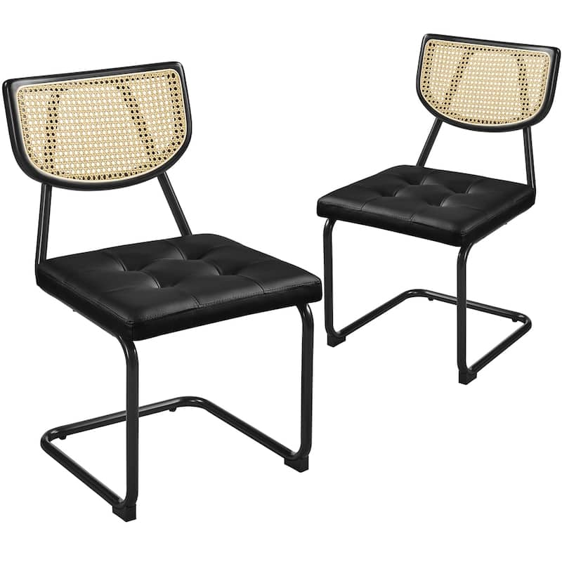 Yaheetech 2PCS Faux leather Dining Chairs Weave Kitchen Chairs With Rattan Back - N/A
