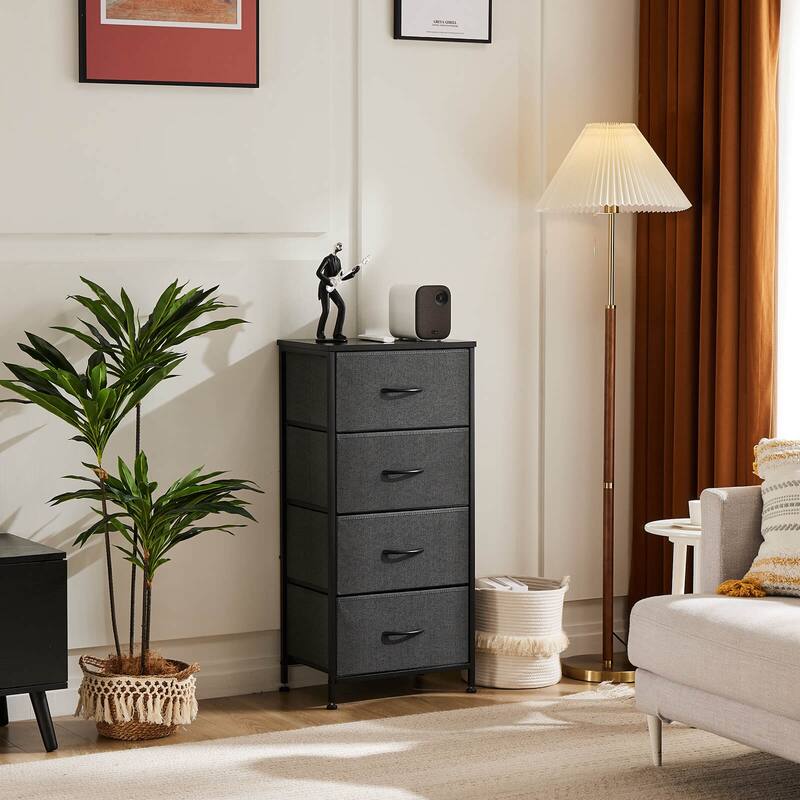 4-Drawer Vertical Chest with Metal Handle, Metal Frame and Wood Top for Bedroom