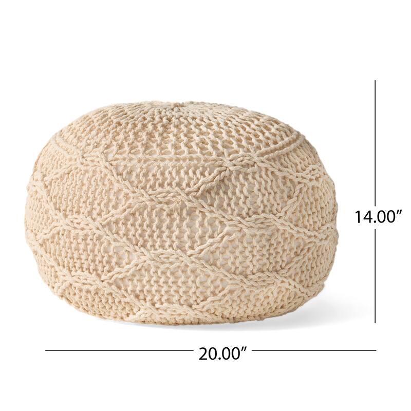 Morven Modern Knitted Cotton Round Pouf by Christopher Knight Home