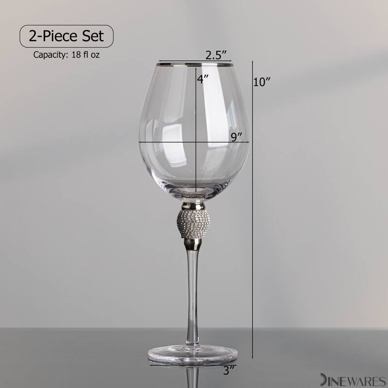 Rimmed Red Wine Glasses with Diamond Rhinestone Accent - 18 oz, 10 Inches Tall - Perfect Toasting Glasses for Bride and Groom