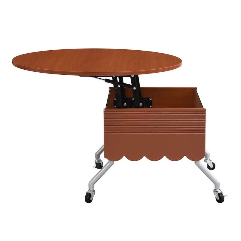 Round LED Coffee Table, 15.70" Lift Top Coffee Table with Wheels, Storage Compartment, Wood Central Table for Home Office