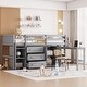 preview thumbnail 2 of 8, Multifunctional Twin Size Low Loft Bed With Pull-Out Desk, Drawers, Cabinet, Pine Wooden Bed with Storage Shelves, Grey