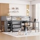 preview thumbnail 12 of 18, Multifunctional Twin Size Low Loft Bed With Pull-Out Desk, Drawers, Cabinet, Pine Wooden Bed with Storage Shelves, White